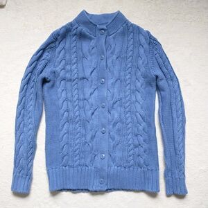 LL Bean Cardigan Sweater Womens XS Purple Cable Knit Cotton Fisherman Chunky
